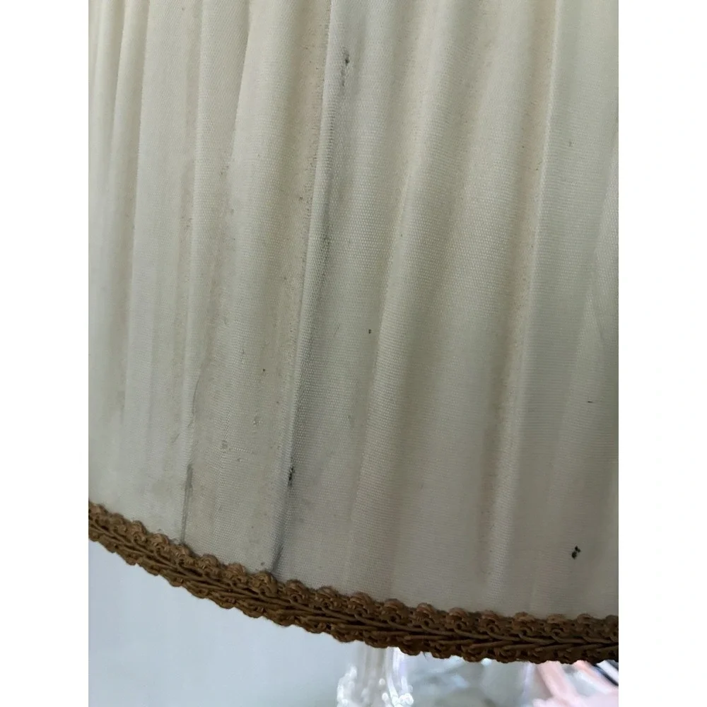 Vintage Hollywood Regency Table Lamp Etched Glass Gold Base Cream MCM 37